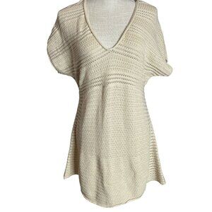 Calvin Klein Womens Beige V-Neck Knit Tunic Top size M